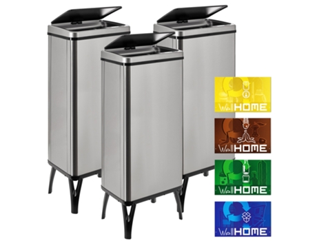 Cubo de basura inteligente Well Home 3x60L gris con etiquetas magnéticas WELLHOME