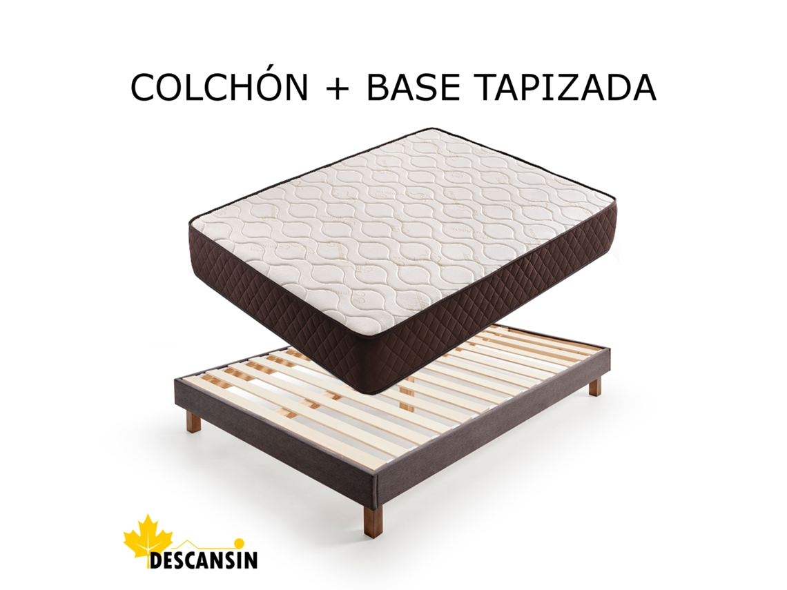 Pack Colchón y Base Tapizada DESCANSIN | 180 x 200 | Gris | Ideal para Personas con Dolores de Espalda | Base tapizada silenciosa