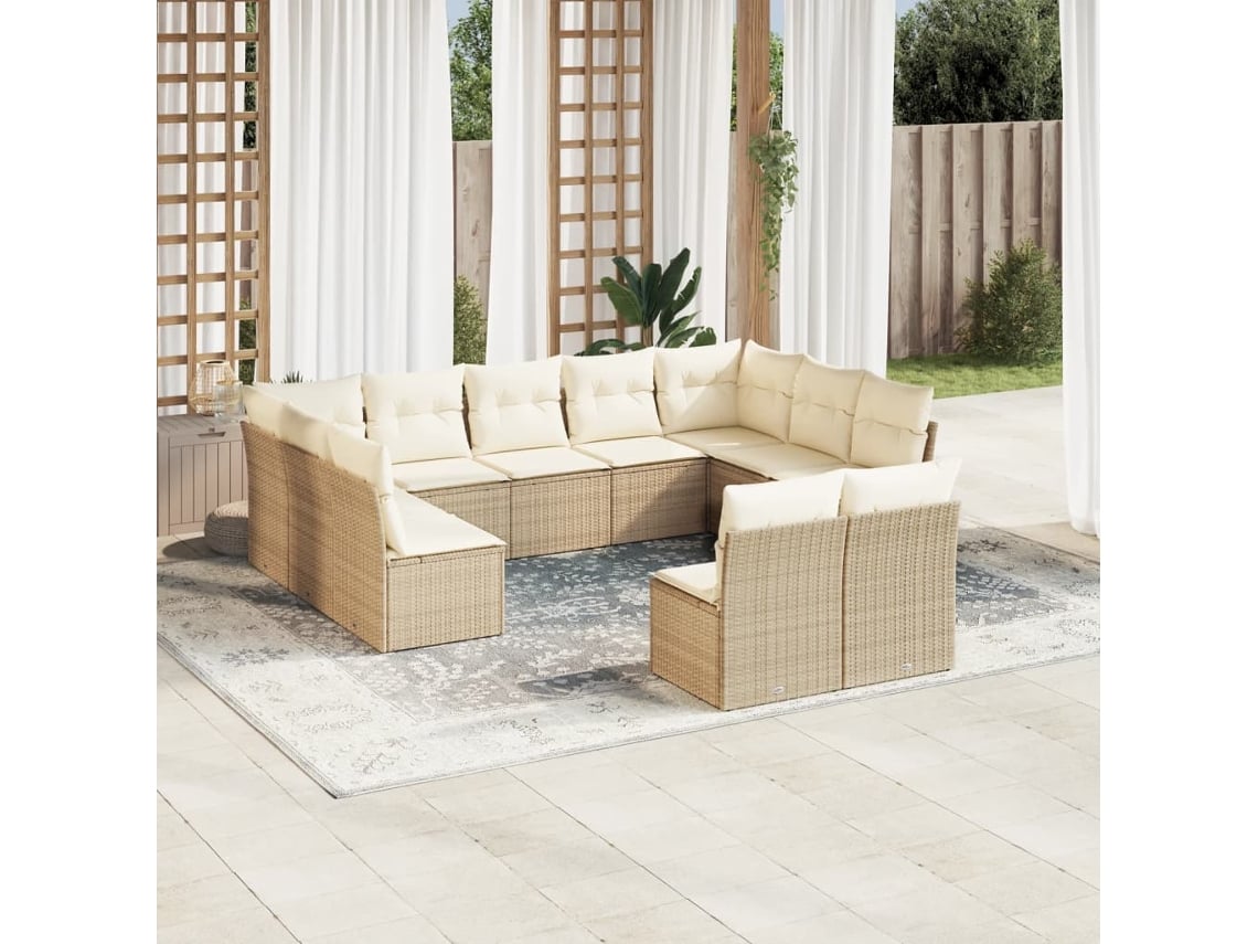 Conjunto de sofá de jardín de 11 piezas con cojines, mimbre sintético beige, DKD Home Decor