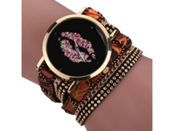 Reloj De Pulsera De Mujer De Estilo Étnico Con Diseño De Capas, Correa Marrón Y Movimiento De Cuarzo.