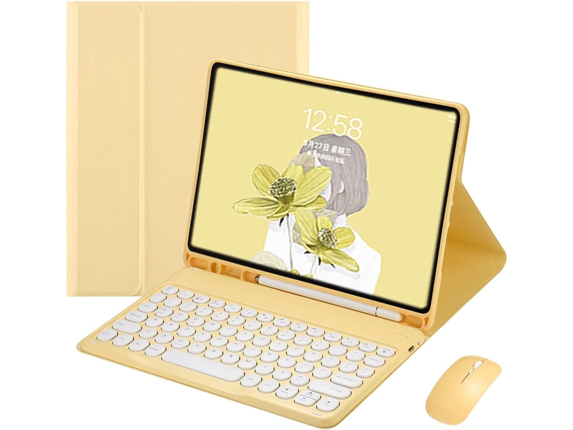 Funda con teclado para iPad 9 (2021), iPad 8 (10,2 pulgadas), iPad 7 (Air 3 Pro) y iPad 10,5 (10,5 pulgadas), con ratón, teclas redondas retro de colores, funda con teclado extraíble.