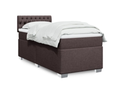 Cama Box Spring Con Colchón Tela Marrón Oscuro 90x190 Cm