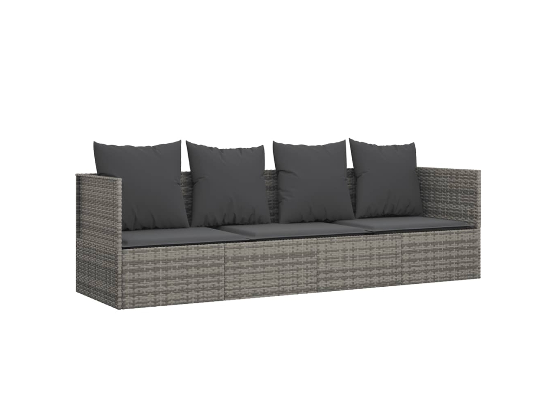 Sofá de exterior con cojines, mimbre, patas grises, EXCLUSIVO DE LA CASA