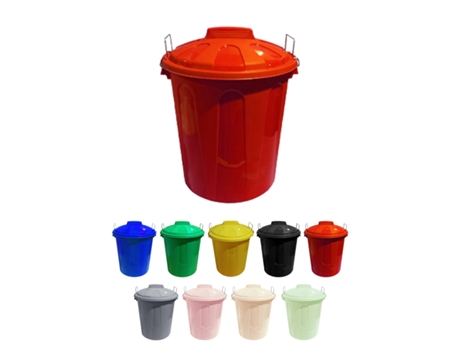 Cubo Basura de plástico Com Tapadera | Cubo almacenaje e reciclar Vermelho 50 litros