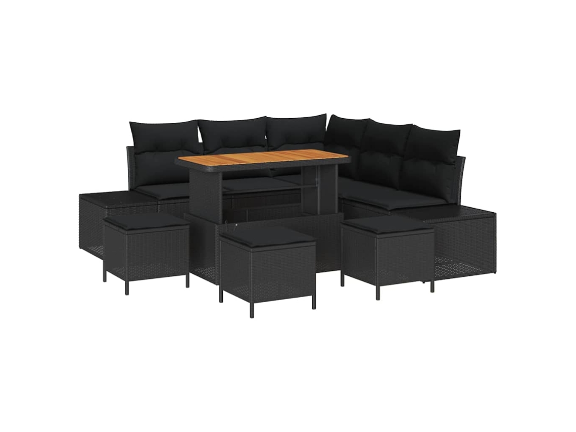 Maison Exclusive - Conjunto De Sofás De Jardín Con Cojín 9 Pcs Negro Poliratán