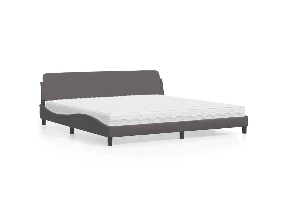 Cama Con Colchón Cuero Sintético Gris 200x200 Cm