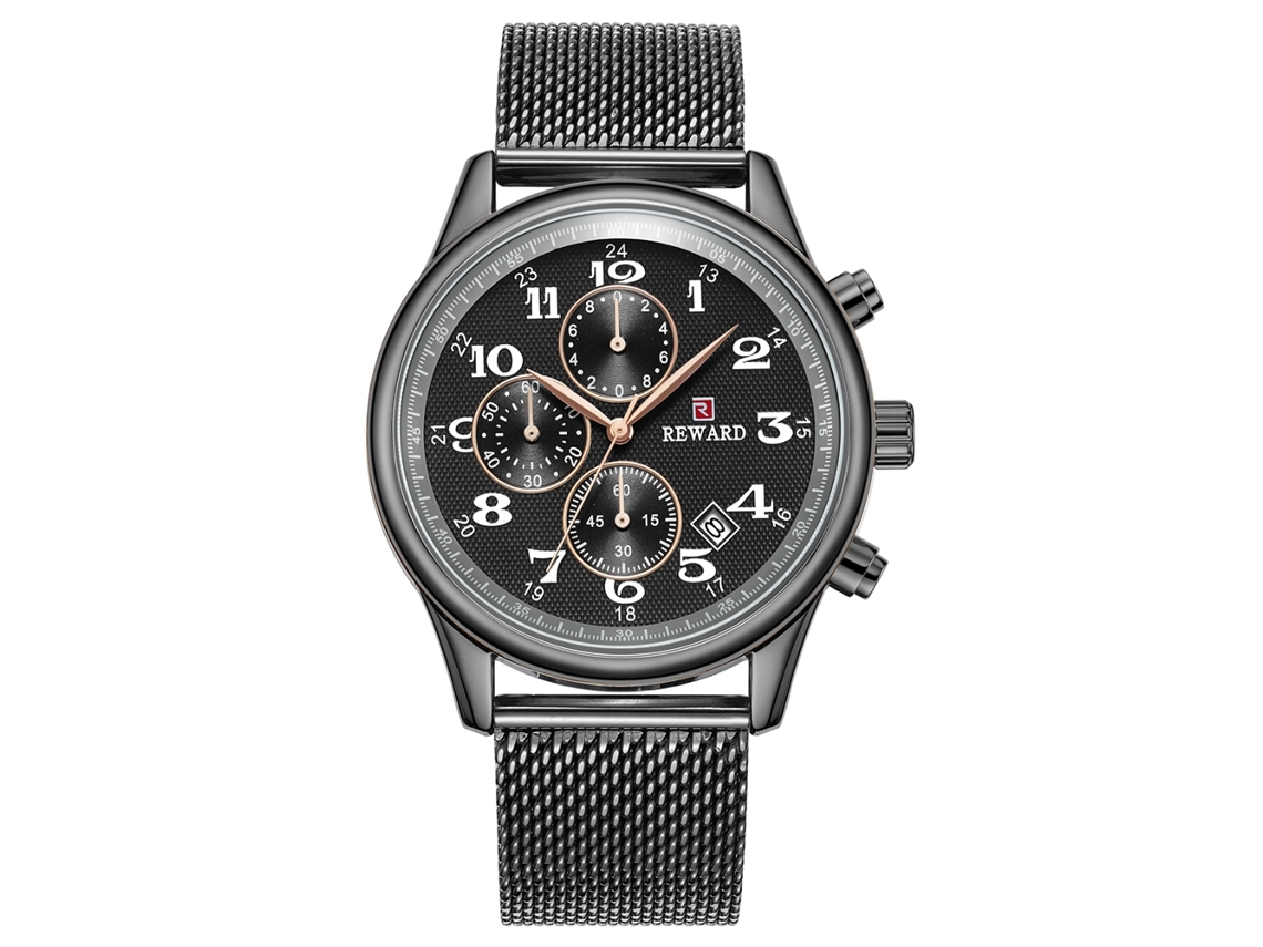 Reloj De Cuarzo Para Hombres Con Correa De Malla De Acero, Calendario, Estilo Business Casual (negro)