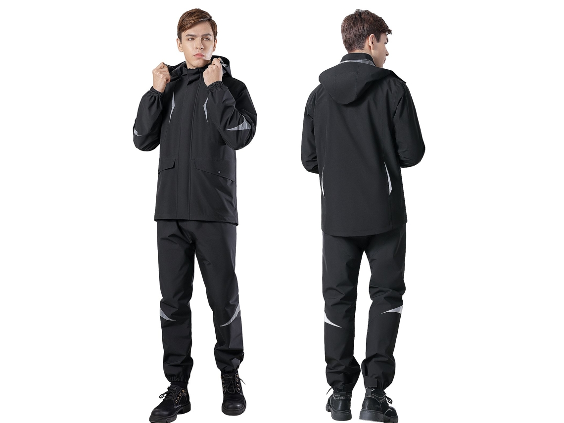 Traje Impermeable De Moto Para Hombre Con Capucha Desmontable, Cinta Reflectante Y Bolsillos Impermeables.