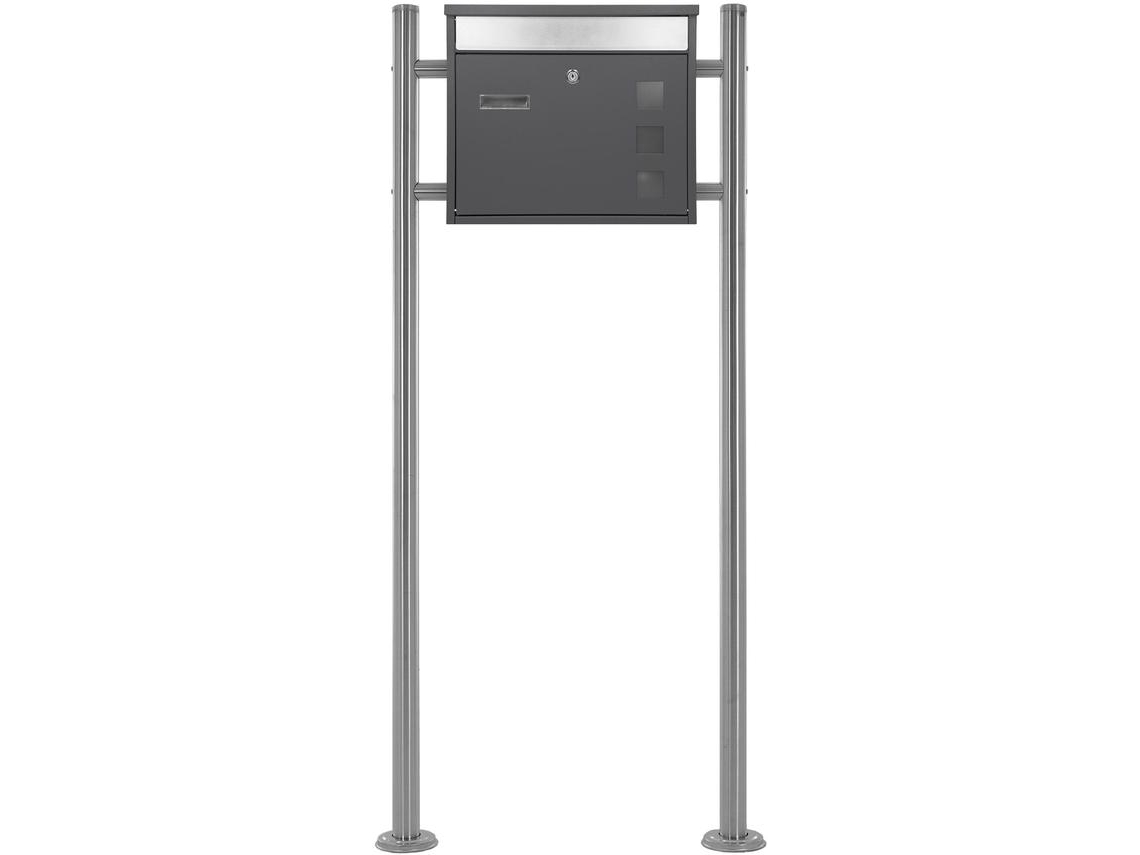 Buzón de acero antracita moderno casillero de correo soporte 120cm plateado ML-DESIGN