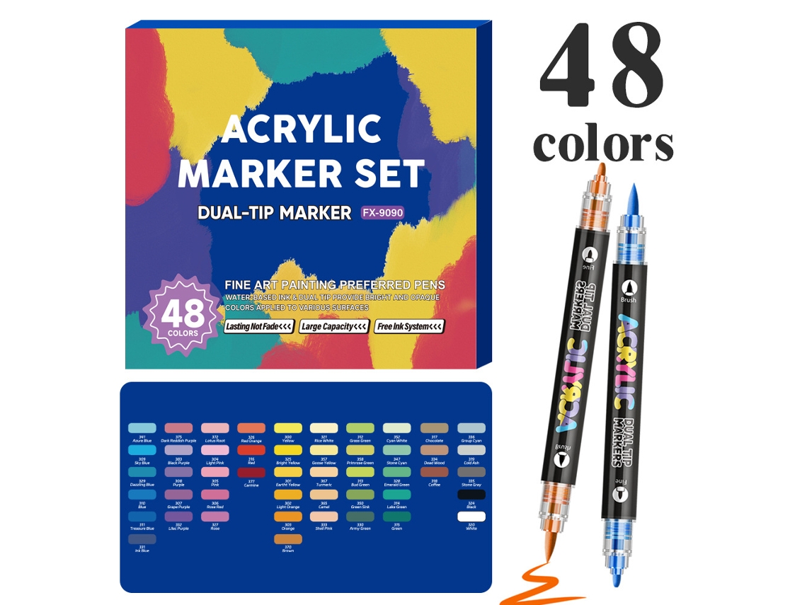 Bolígrafo de dibujo para estudiantes, rotuladores de tinta acrílica de doble punta para manualidades, 48 colores Gertiz