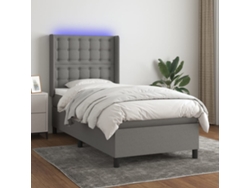 Cama Box Spring Colchón Y Luces Led Tela Gris Oscuro 90x200 Cm