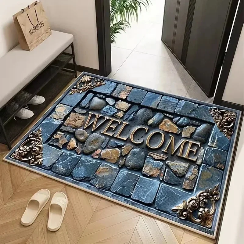 (estilo 5 50x80cm) Felpudo Retro Azul Impreso En 3d, Antideslizante Y Lavable.