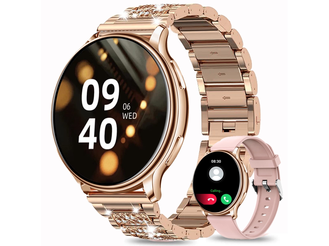 Elegante Reloj Inteligente Para Mujer Con Incrustaciones De Diamantes Y Pulsera Con Llamadas Bluetooth.