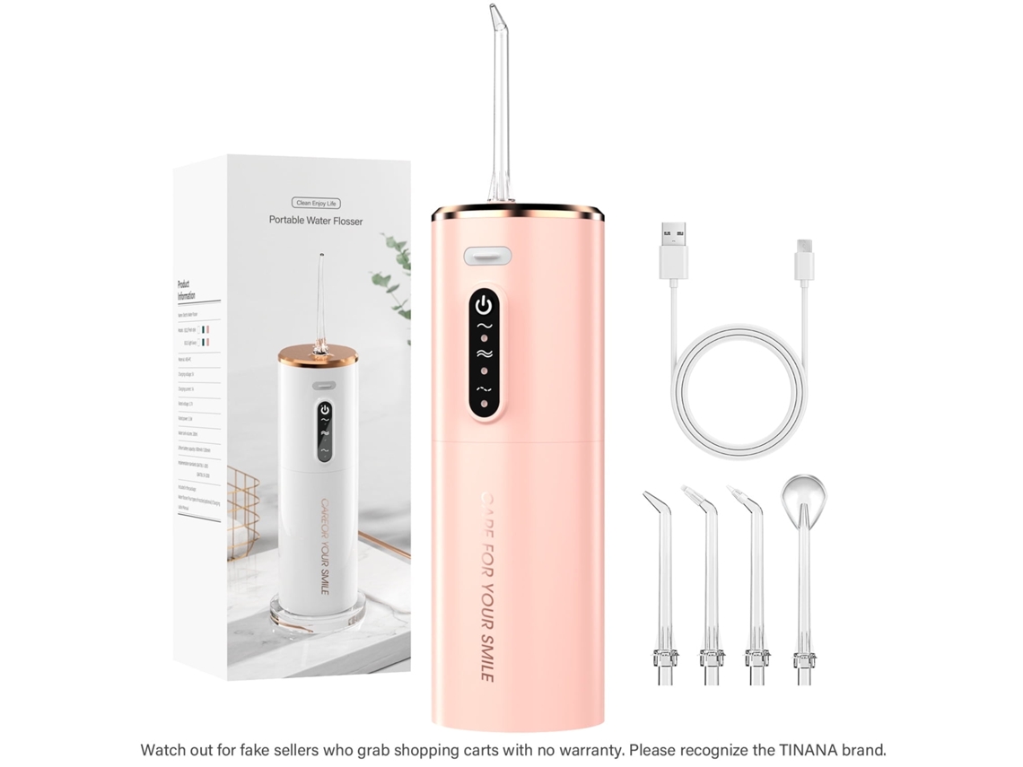 Irrigador Oral Flosser De Agua Eléctrico Inalámbrico Portátil Con 5 Boquillas 3 Modos Recargable Rosa SIURN