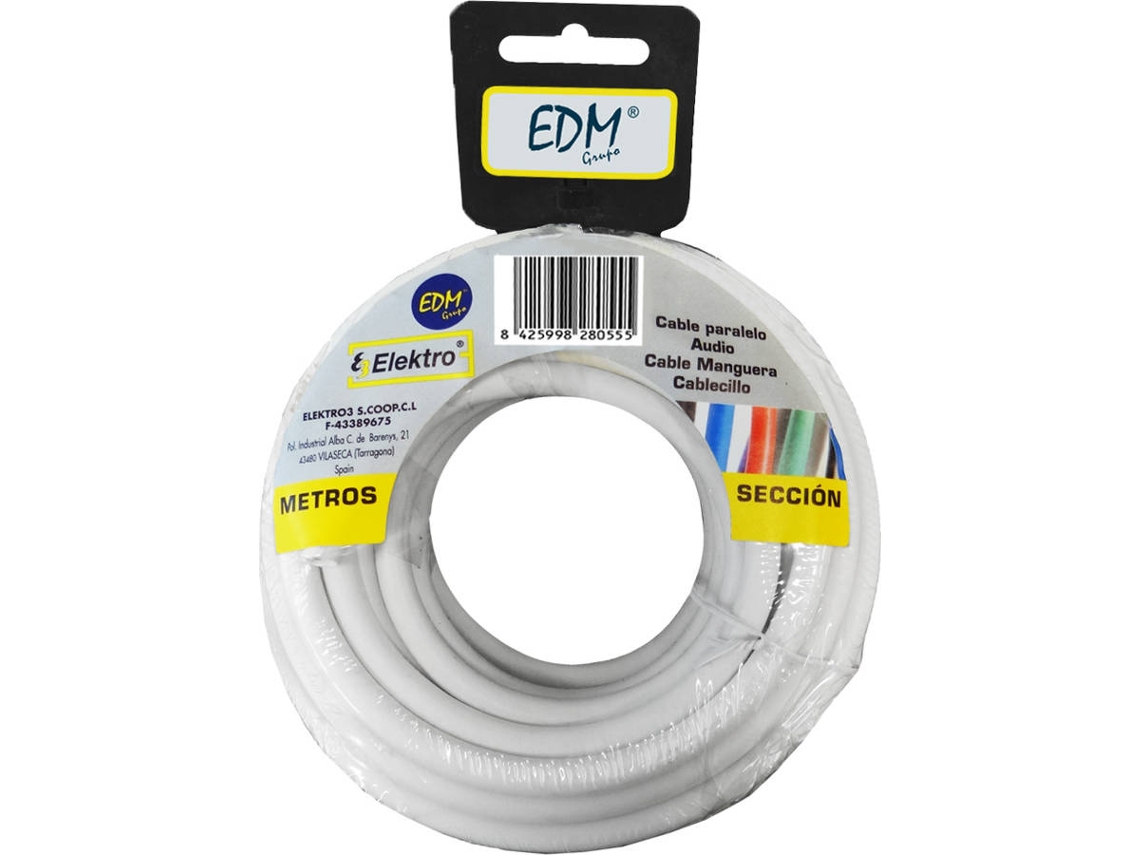 Rollo De Cable EDM Redondo 3 x 1 mm Blanco 25 mts