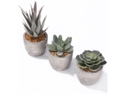 Plantas Artificiales En Una Maceta Gris, 3 Suculentas.