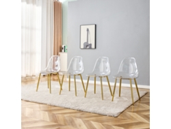 Juego De 4 Sillas De Comedor De Plástico Transparente Con Patas Doradas.