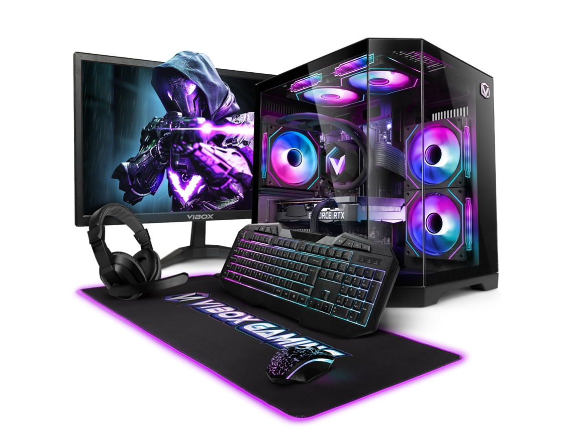 PC para juegos Vibox VIII-212 completa • Monitor de 23'' • Procesador Intel Core i9 129kf de 5.2 GHz • Tarjeta gráfica AMD RX 97 de 16 GB • 16 GB de RAM • SSD de 1 TB • Windows 11 • Wifi