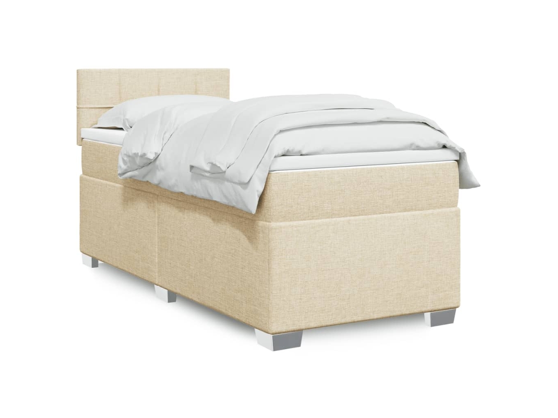 Cama Box Spring Con Colchón Tela Color Crema 90x190 Cm