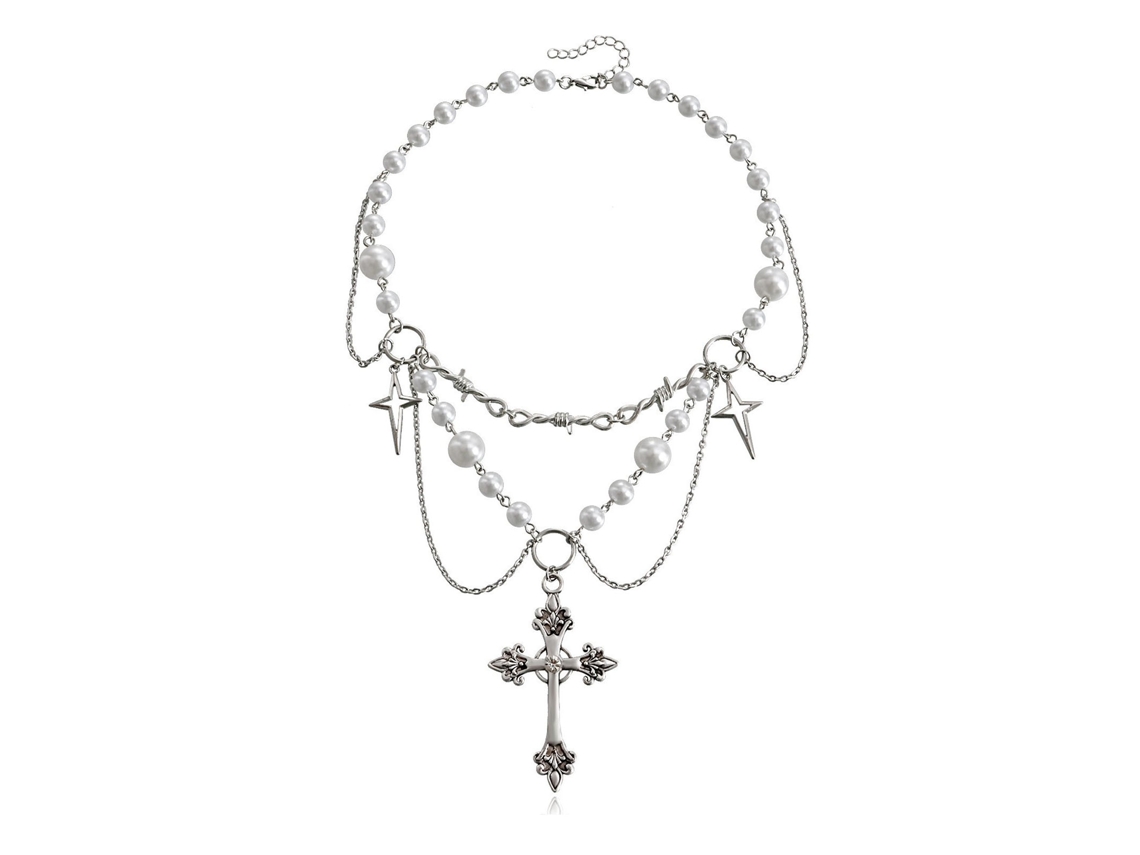 Collar De Dos Capas De Perlas Sintéticas En Aleación De Metal Con Colgante De Moda Zw850