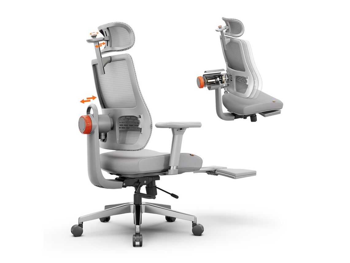 Silla ergonómica Newtral Magich-gpro - Con reposapiés - Soporte lumbar adaptable - Reposabrazos ajustables - Gris