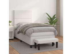 Cama Box Spring Con Colchón Cuero Sintético Blanco 100x200 Cm