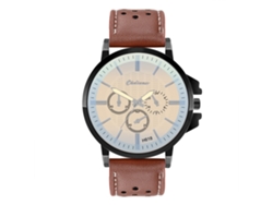Reloj De Pulsera Unisex De Piel Sintética Con Esfera De Tres Subesferas De Hematita Marrón Oscuro.