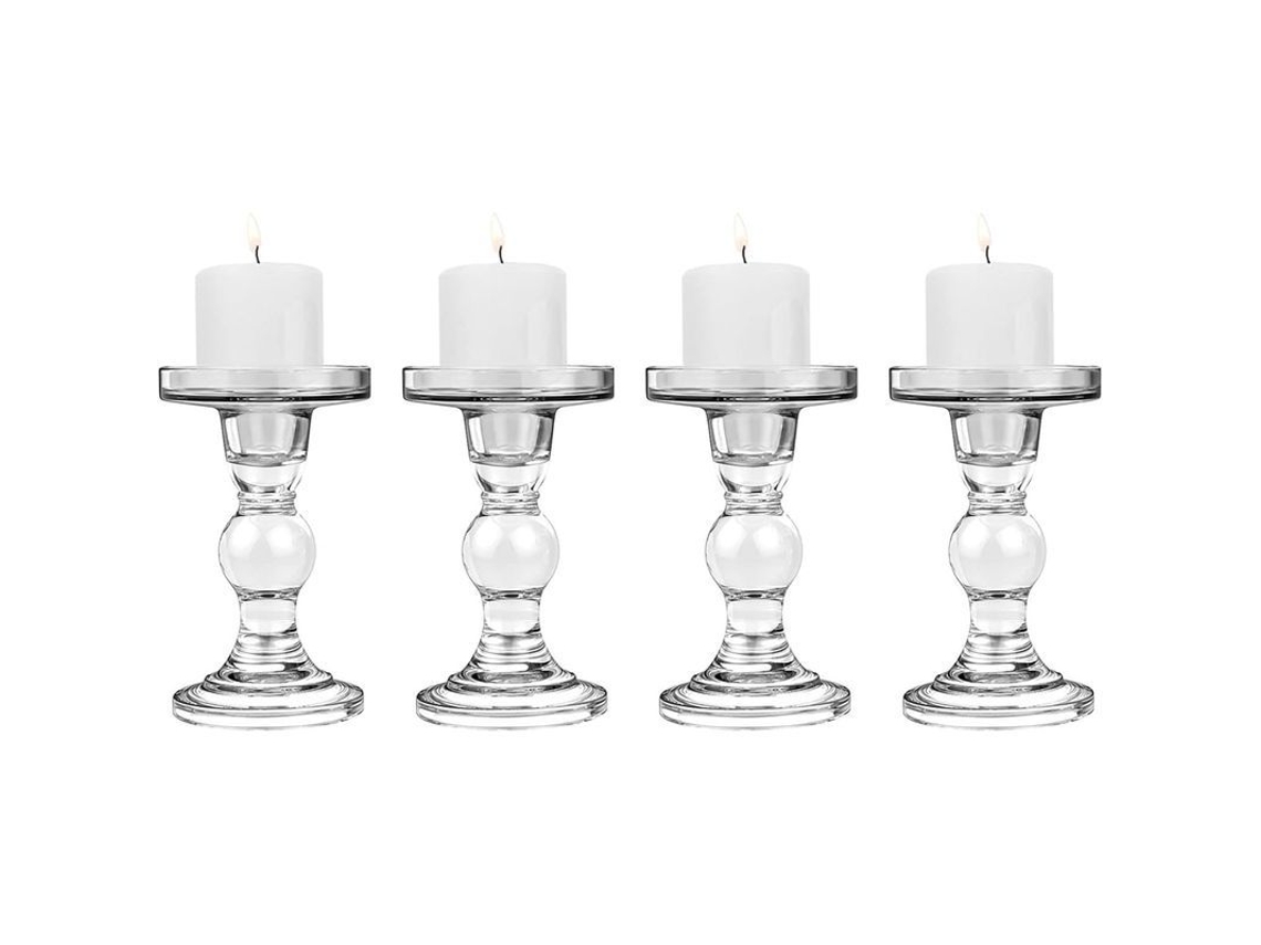4 Portavelas De Cristal, Base Redonda, Estables, Para Candelabros Y Velas Pequeñas, 8x8,5x11,5 Cm