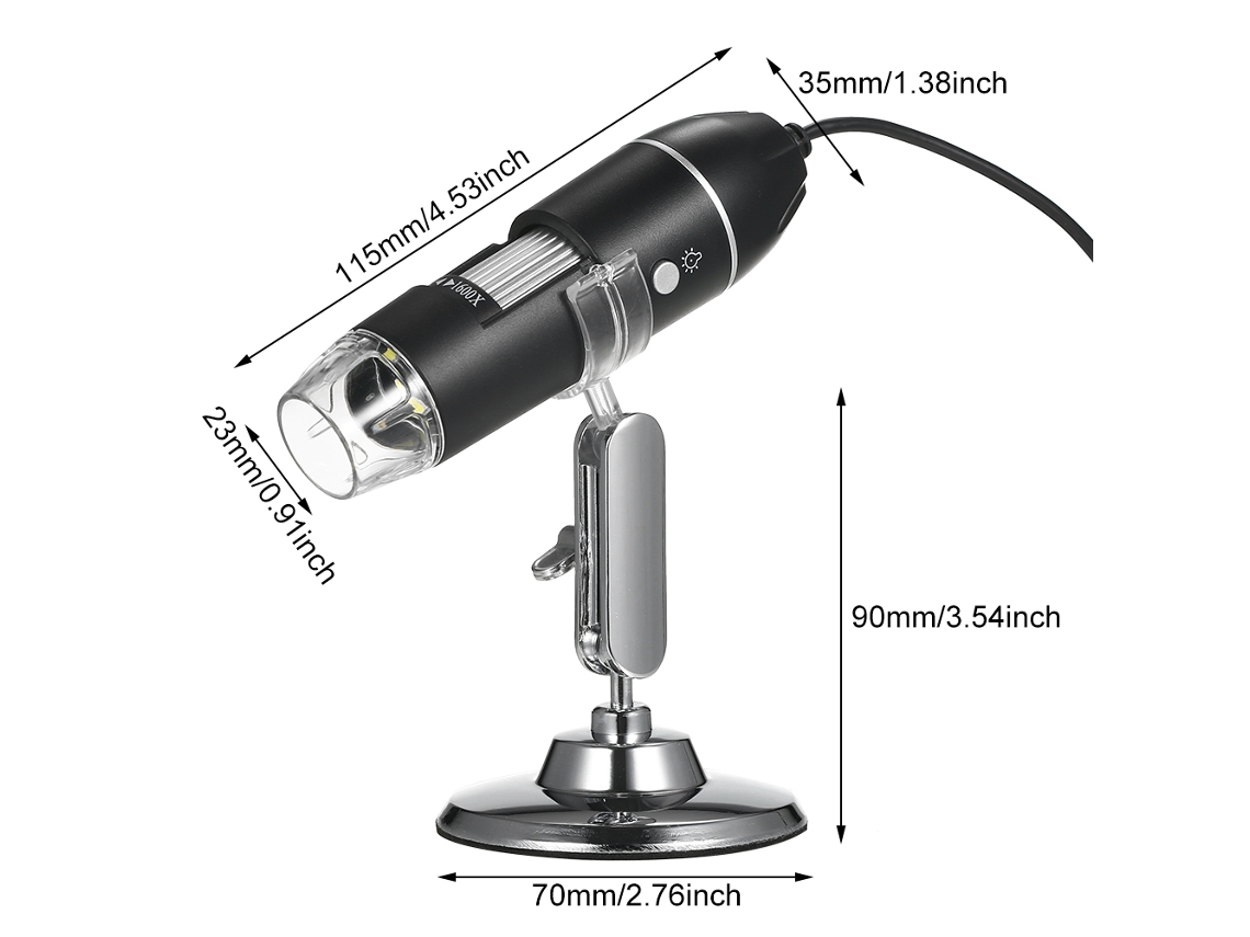 Microscopio Digital Portátil Hd De 2 Mp Y 1000 Aumentos Con Soporte Metálico Para Ios Y Android.