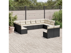 Conjunto de sofá de jardín de 12 piezas con cojines en mimbre sintético negro de DKD Home Decor