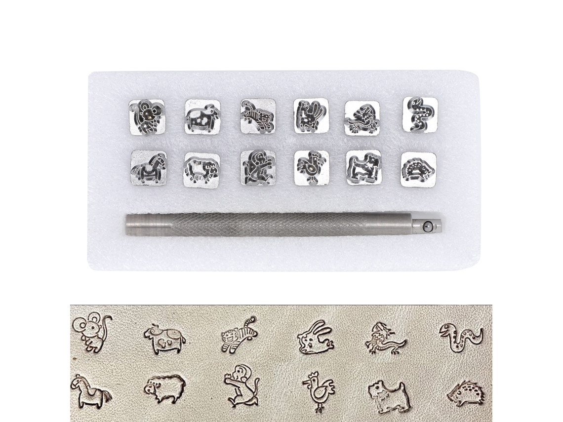 Kit De 12 Piezas De Herramientas Perforadoras De Acero Aleado Para Estampar Cuero Con Mango Del Zodíaco.