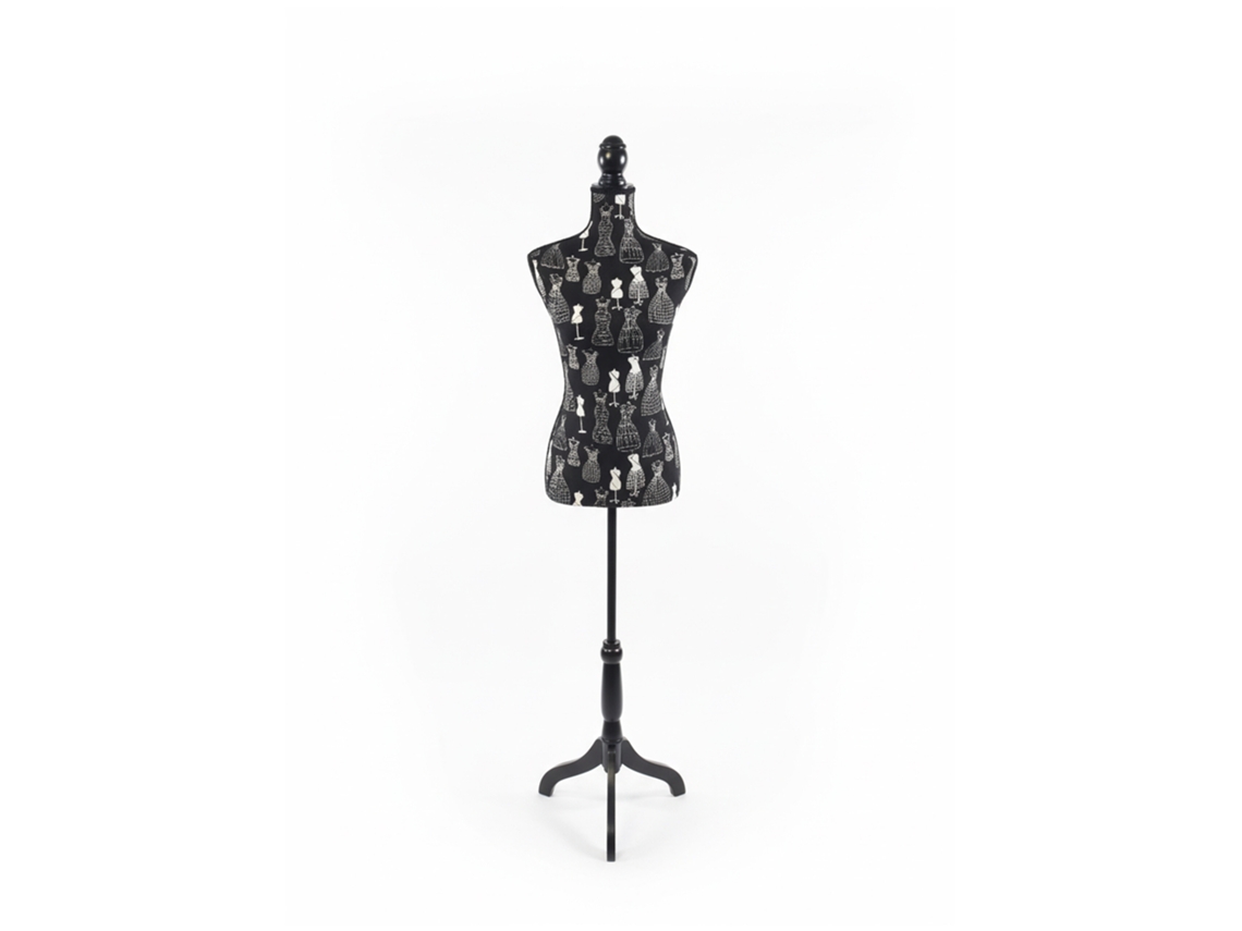 Maniquí De Costura Relaxdays, Mujer, Talla 36/38, Ajustable 130–167 Cm, Base De Madera, Negro/crema