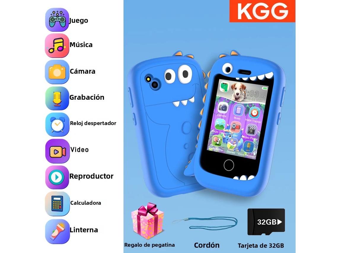 (Azul 32g) Smartphone para niños con cámara táctil y reproductor MP3