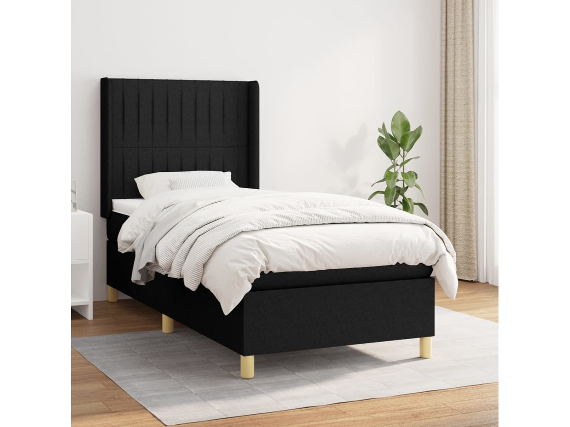 Cama Box Spring Con Colchón Tela Negro 80x200 Cm