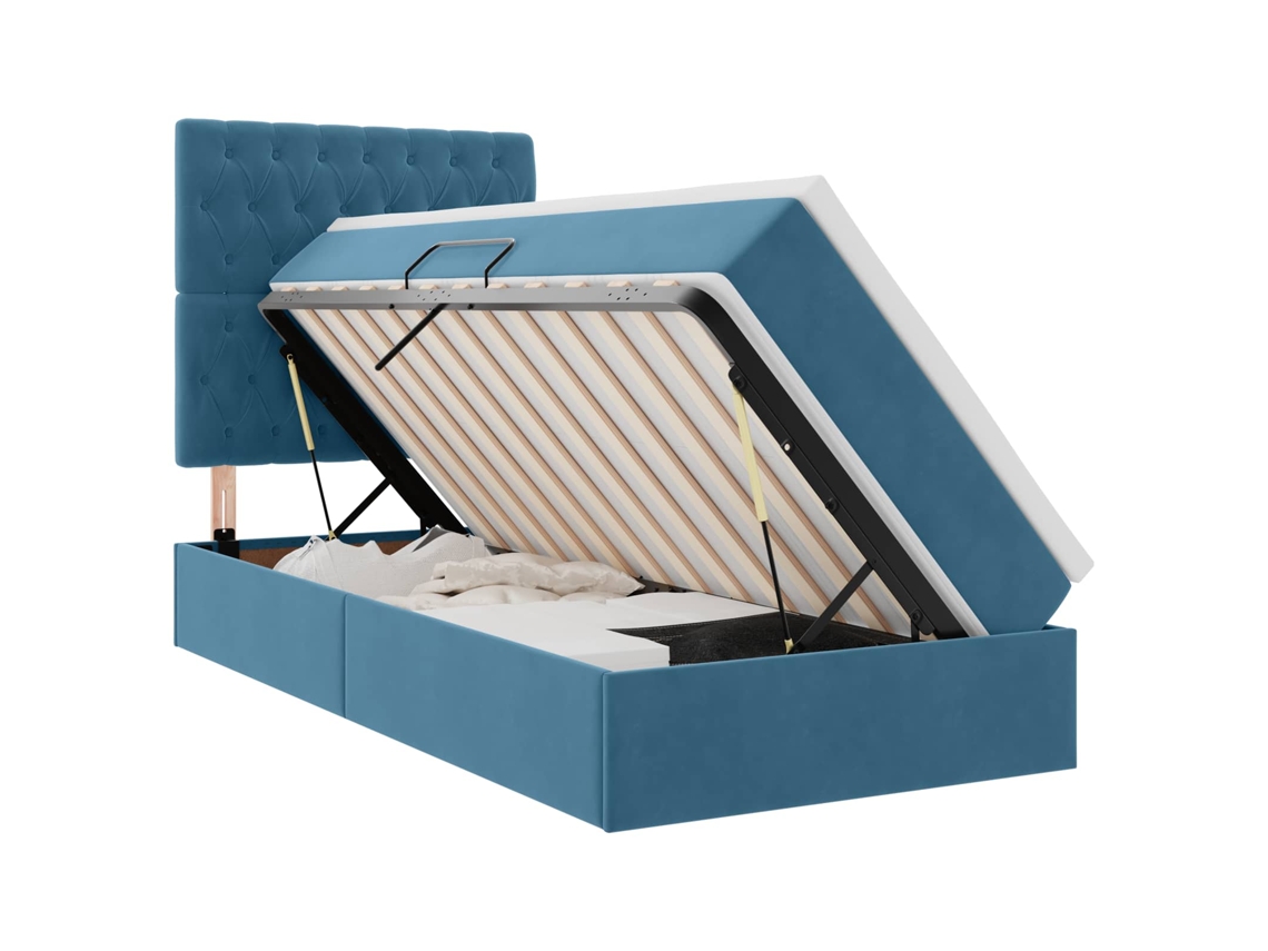 Syfax™ Cama Con Almacenamiento Y Colchón Azul Oscuro 100 X 200 Cm