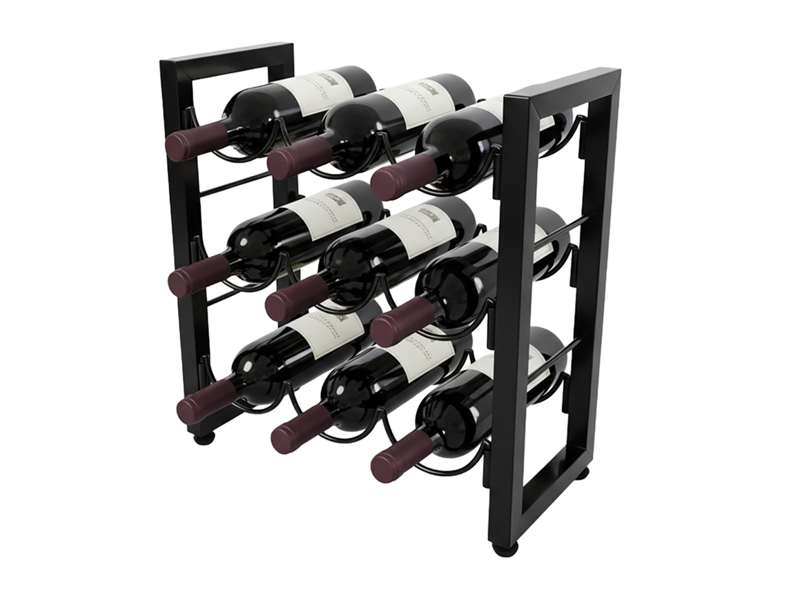 Botellero Relaxdays, 9 botellas, metal, alto x ancho x profundidad: 36 x 35 x 17 cm, vertical, para barra de cocina, negro.