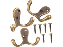 Juego de 3 ganchos de pared de cobre con doble función, duraderos y con acabado en bronce.