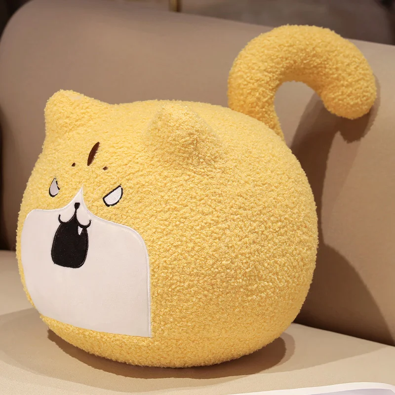 (amarillo, 35 Cm) Almohada De Bola Con Forma De Gato De Dibujos Animados Para Adultos, Cojín Para Sofá, Almohada Adorable