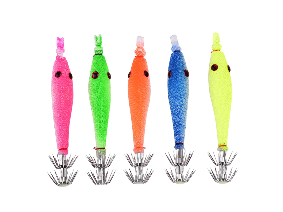 5 Anzuelos Luminosos Para Calamares Con Funda Resistente. Accesorio De Pesca.