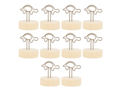 10 Unidades Portatablones De Mesa Tortuga Vertical Con Base De Madera Clip Para Tarjetas De Nombre Y Fotos Simple Y Bonito