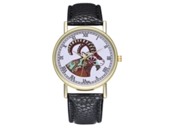 Reloj De Cuarzo Unisex Con Correa De Cuero Pu Moda Dial De Cabra Casual Negro