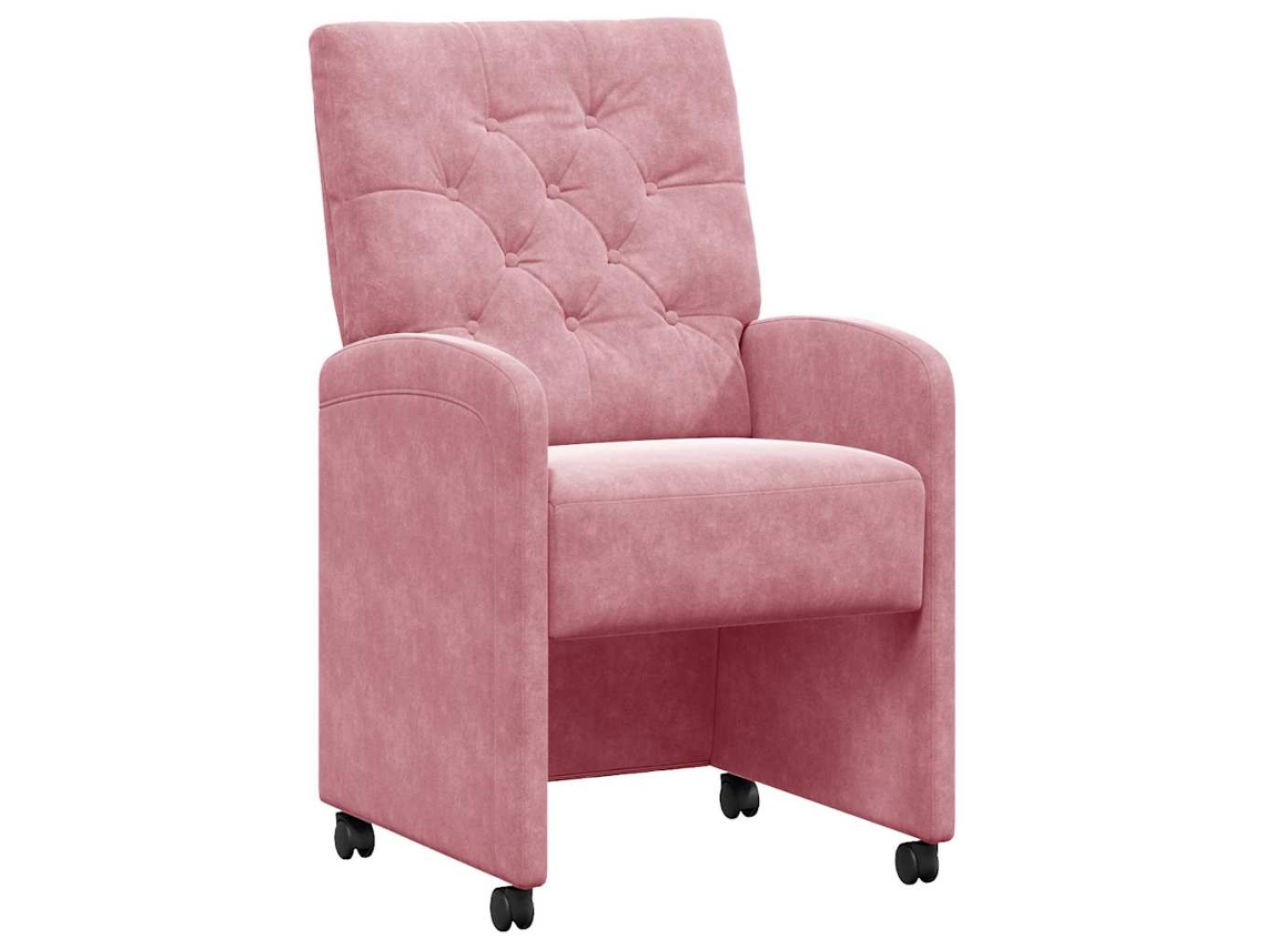 Juego de 2 sillas de comedor con ruedas de terciopelo rosa, 58x67x97 cm, EXCLUSIVA MAISON