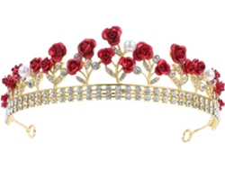 Diadema Pour Cabello De Mariée Rouge Orné Rosas Y Cristaux, Accessoire Mariage Élégant, Chignon