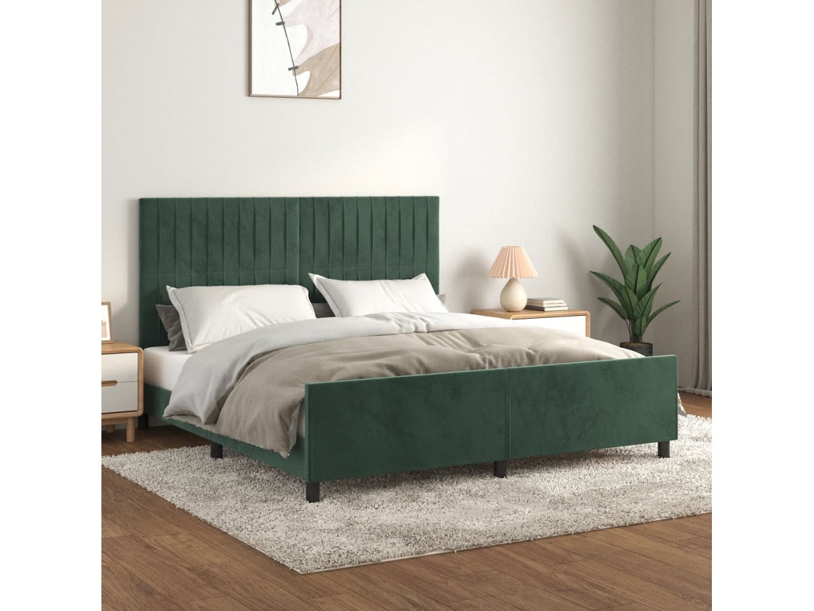 Estructura Cama Sin Colchón Terciopelo Verde Oscuro 160x200 Cm