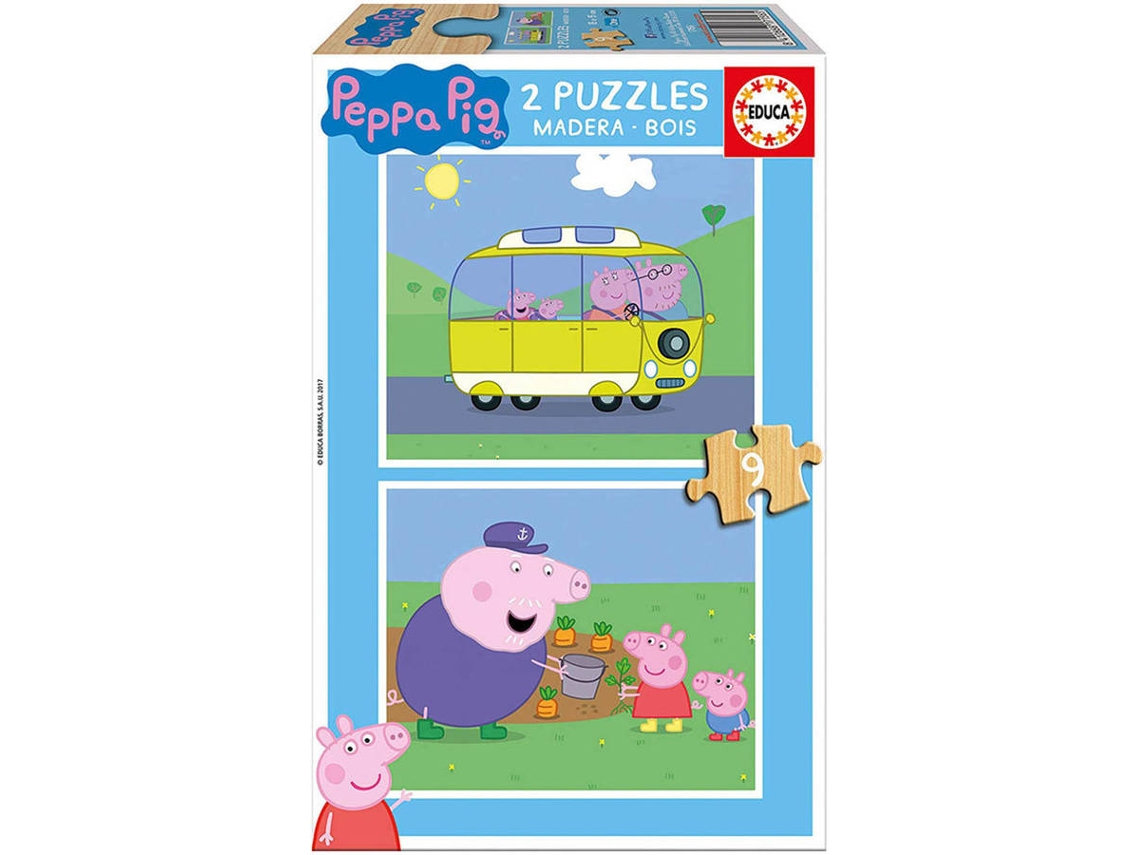 Puzzle EDUCA 2x Super Puzzle de Madera 9 Peppa Pig (Edad Mínima: 3 Años - 9 Piezas)