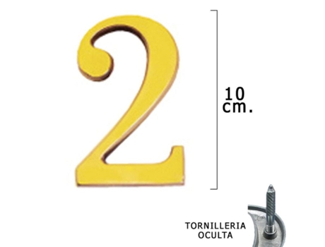 Numero Latón 2 10 cm con Tornilleria Oculta (Blister 1 Pieza) WOLFPACK