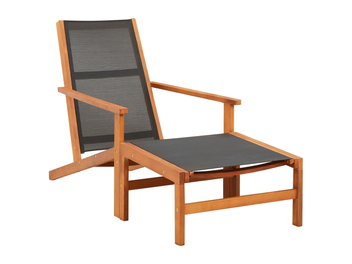 Silla de jardín con reposapiés en eucalipto macizo/textilesne negro DKD Home Decor