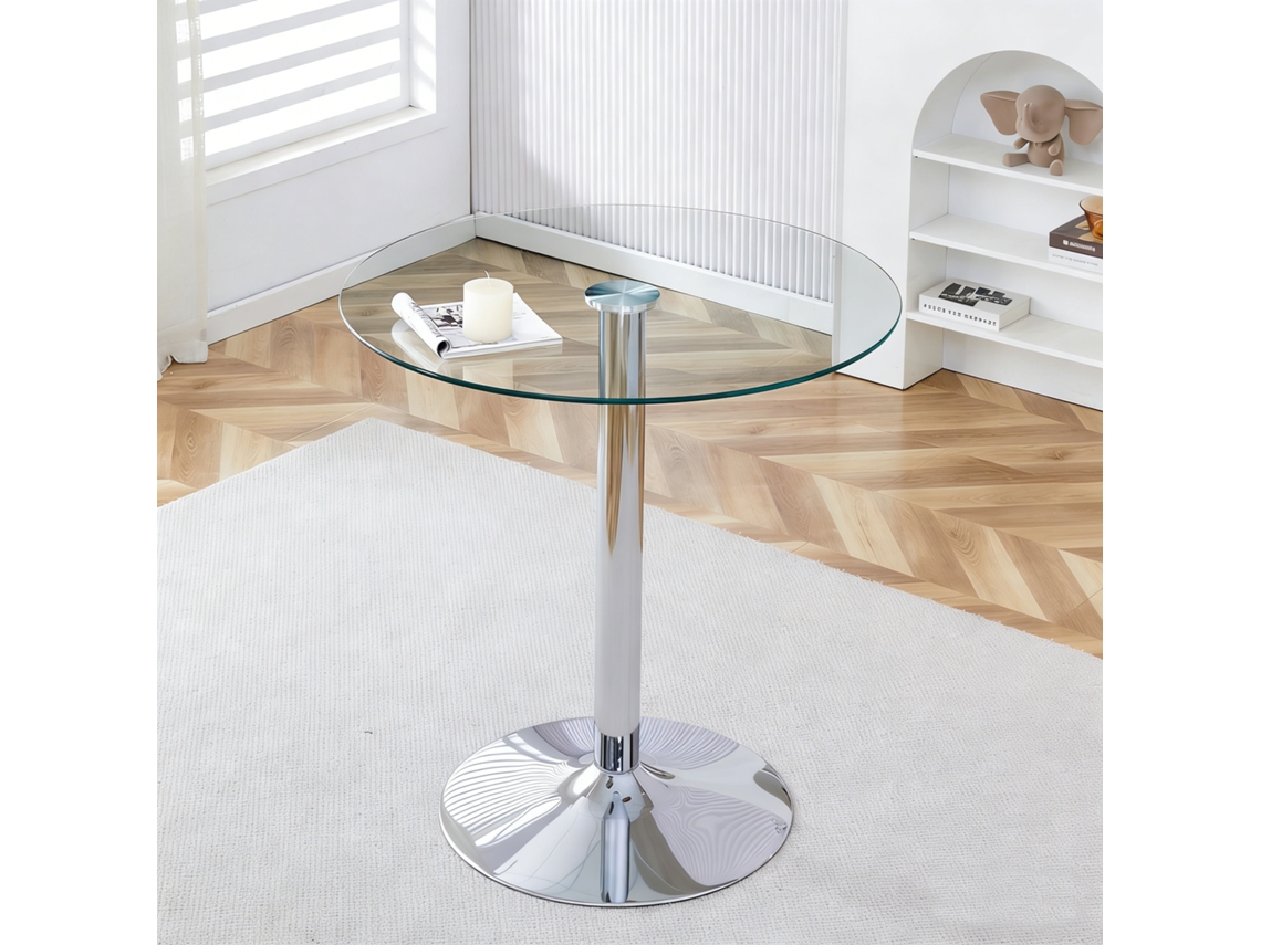 Mesa Alta De Bar 89x92 Cm - Cristal Moderno Minimalista - Plateado/transparente