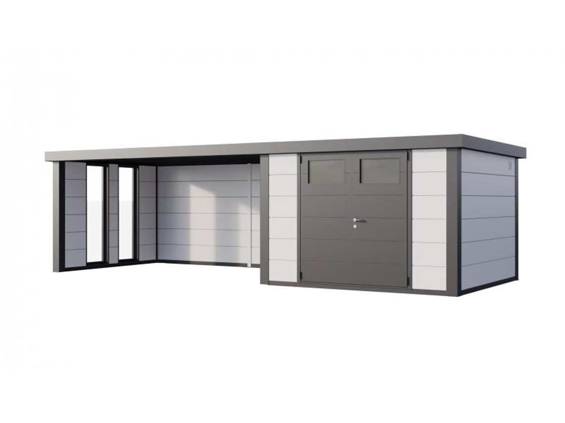 Caseta de Jardin metálica NH9 con Apoyo XL e Ventanas a la izquierda | Blanco | (328 x 298) + (464 x 298) - NOVO HABITAT