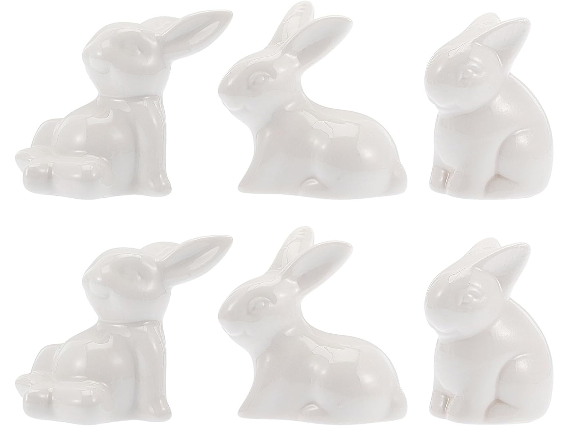 Juego 6 Figuras Decorativas Duraderas Conejos Cerámica Blanca Pascua Decoración Hogar Estilo Artístico